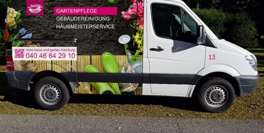 Fahrzeugwerbung von Haus und Garten