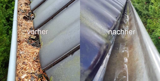 Gründliche Dachrinnenreinigung in der vorher-nachher-Ansicht